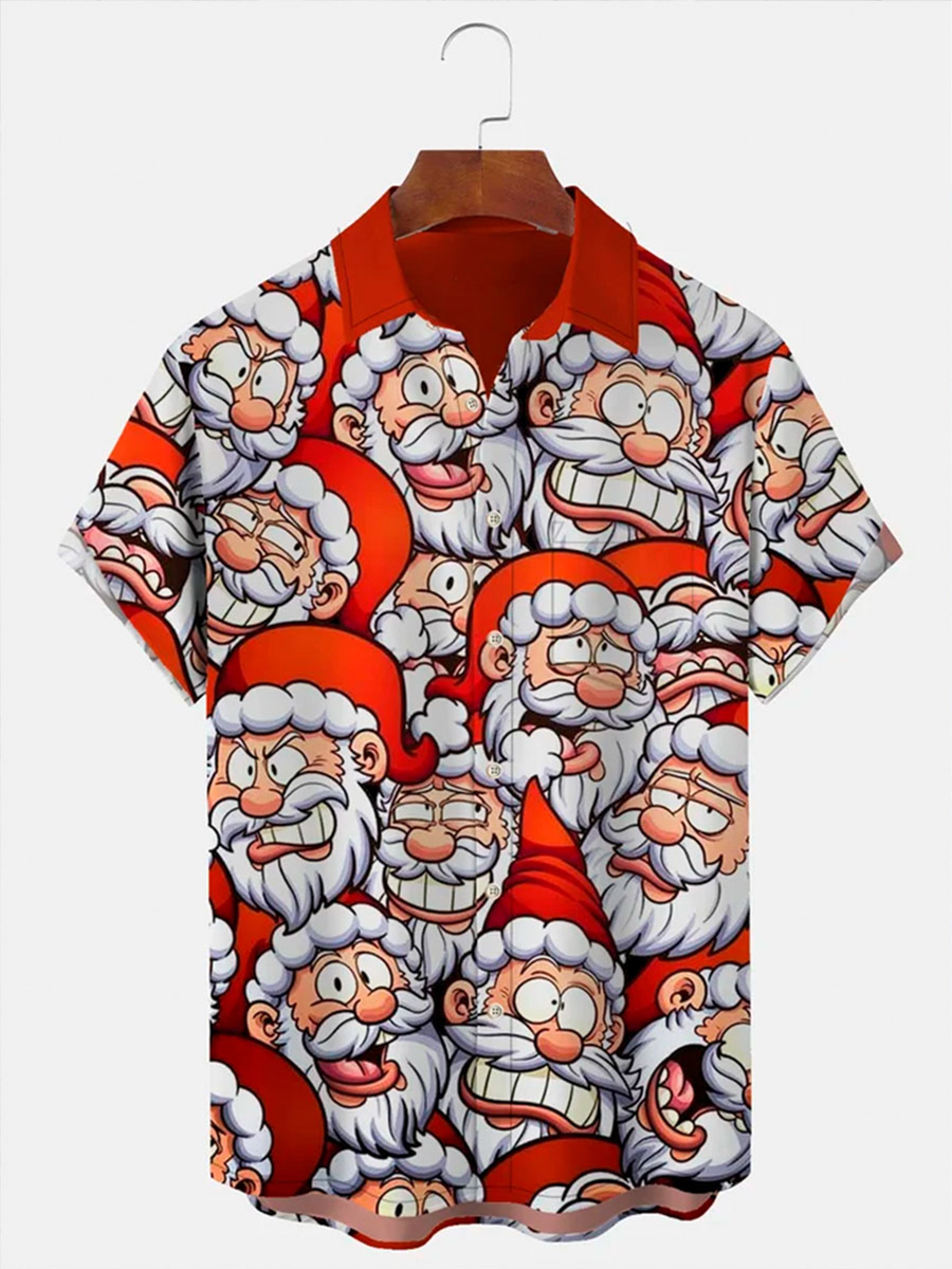 Men's Christmas Santa Funny Print Casual Shirt