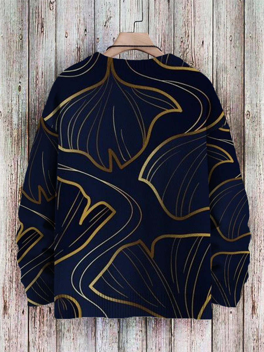 Men's Sweater Ginkgo Pattern Pullover Print Casual Sweater