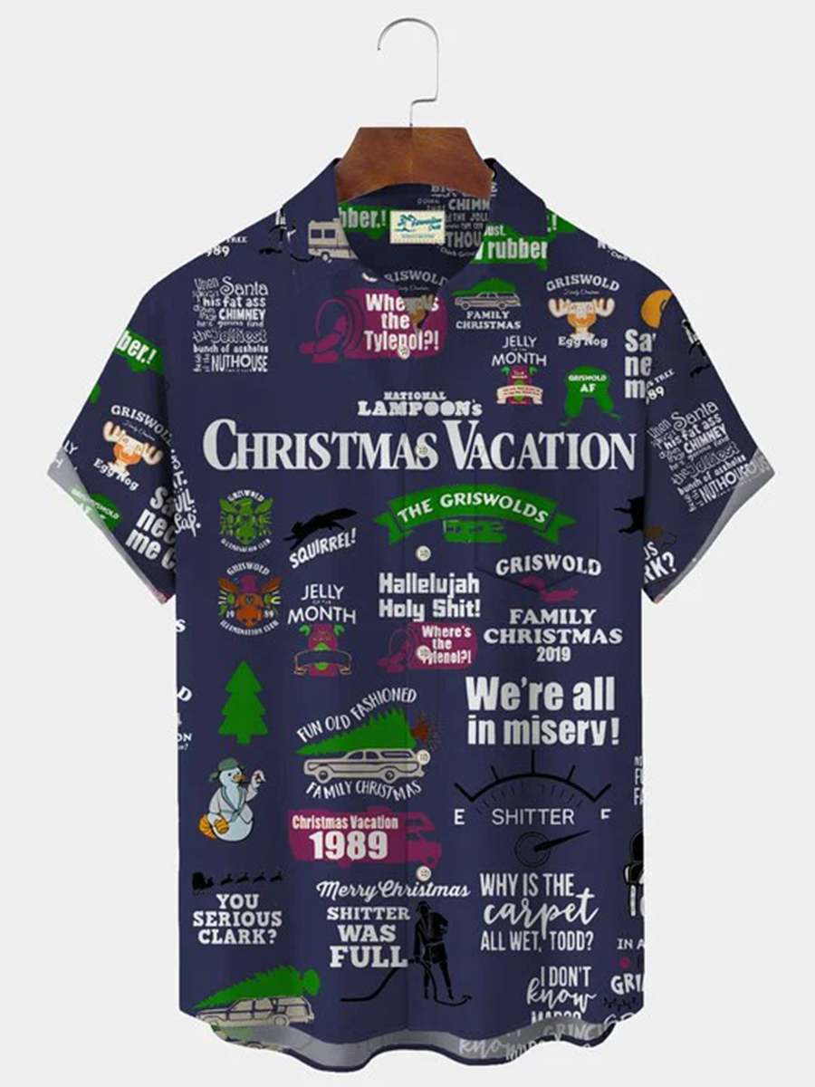 Men's Christmas Vacation Short Sleeve Shirts Vintage Xmas Holiday