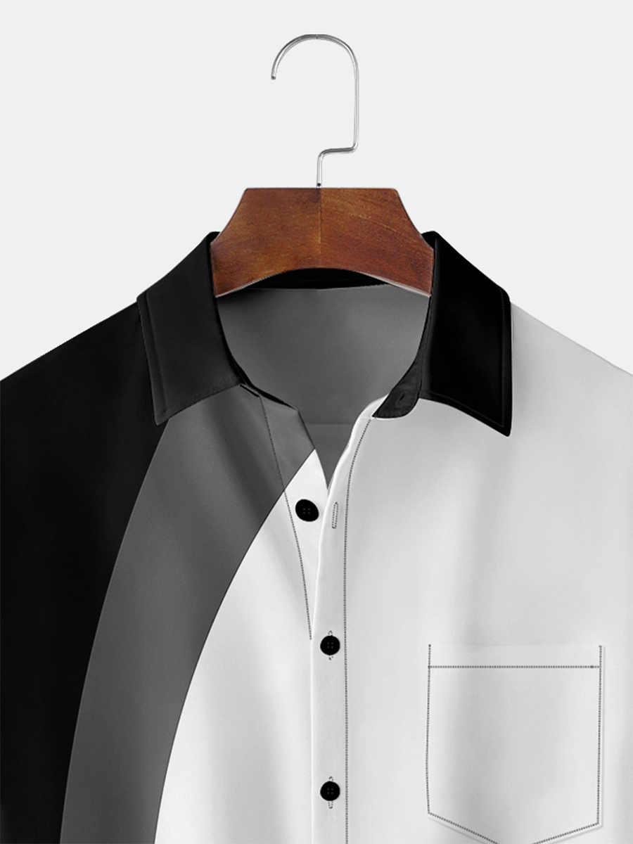 Geometric Contrast Chest Pocket Short Sleeve Shirt