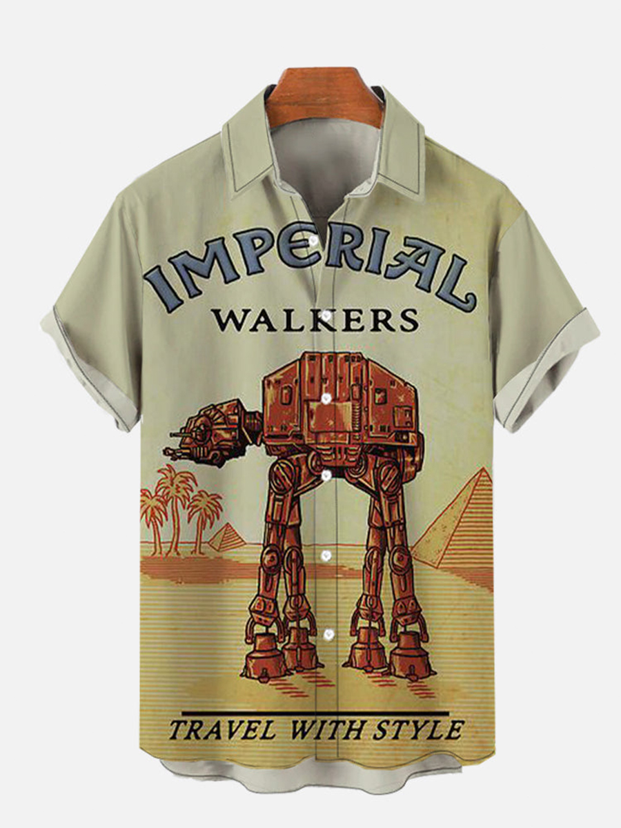 Travel With Giant Armored Walker Printing Short Sleeve Shirt