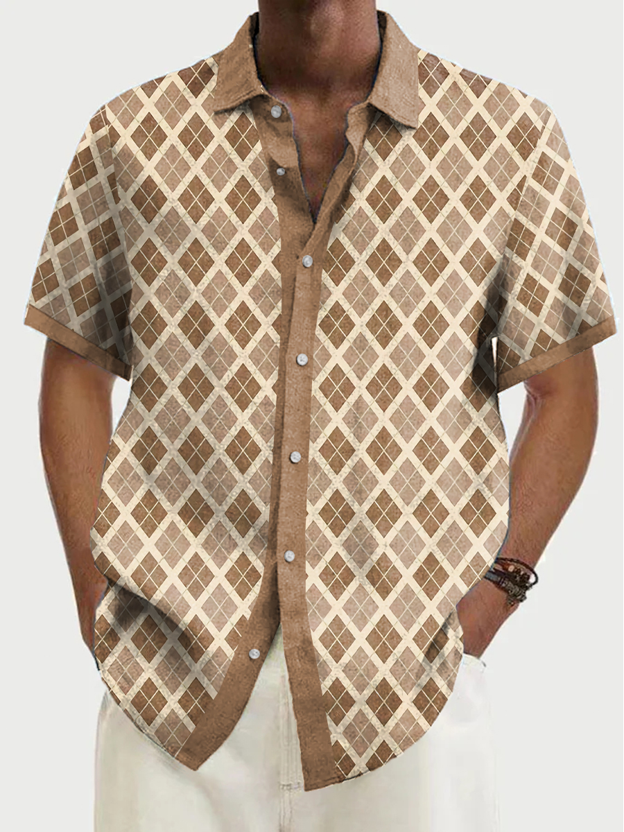 Retro Plaid Print Short Sleeve Hawaiian Shirt