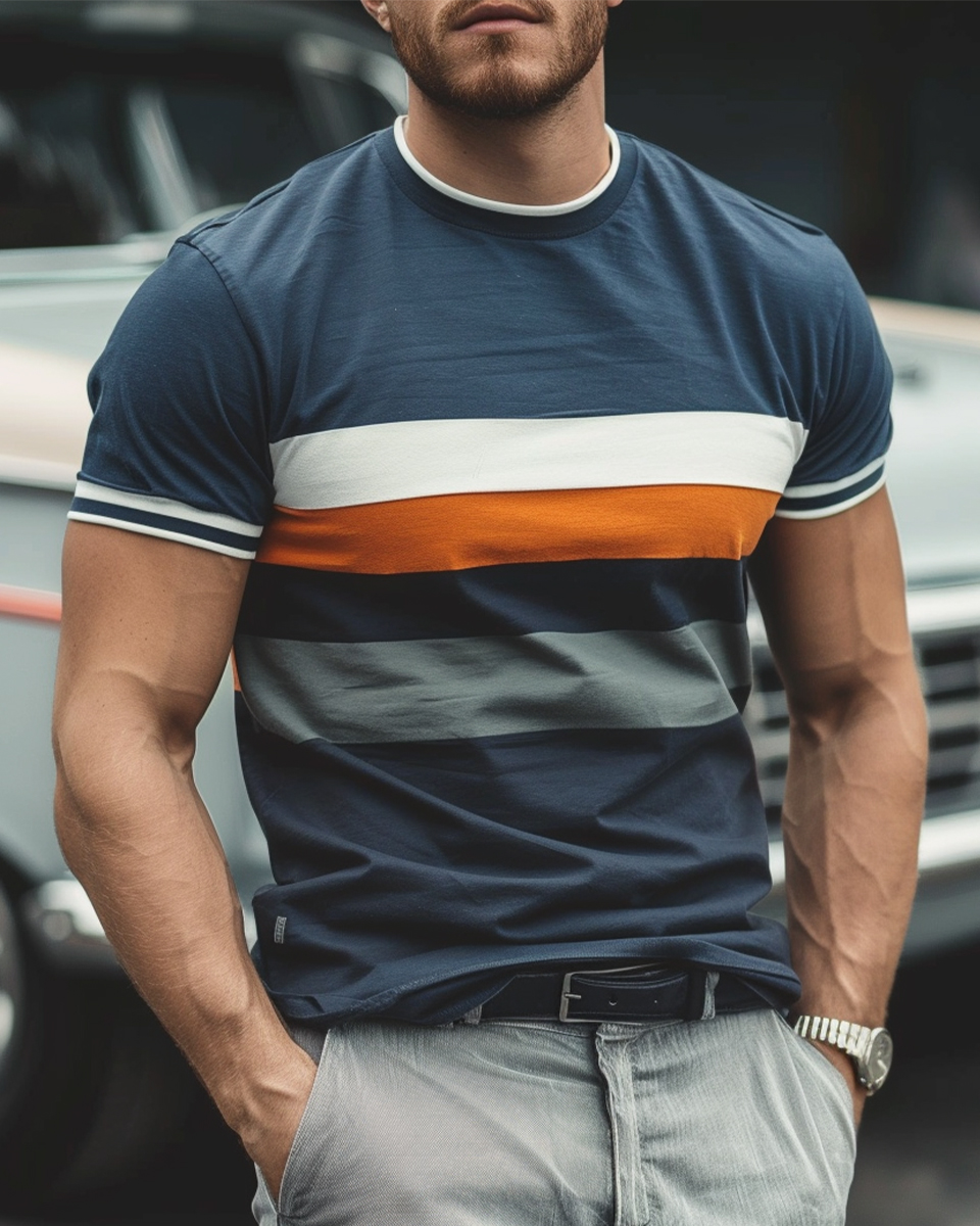 Retro Stripes Men's Short Sleeve Easy Care T-Shirt
