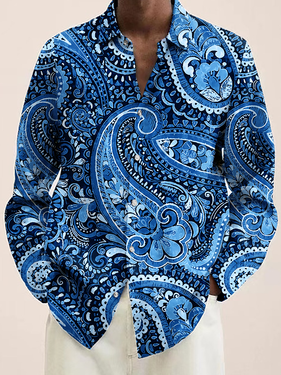 Men's Multicolor Paisley Print Long Sleeve Shirt