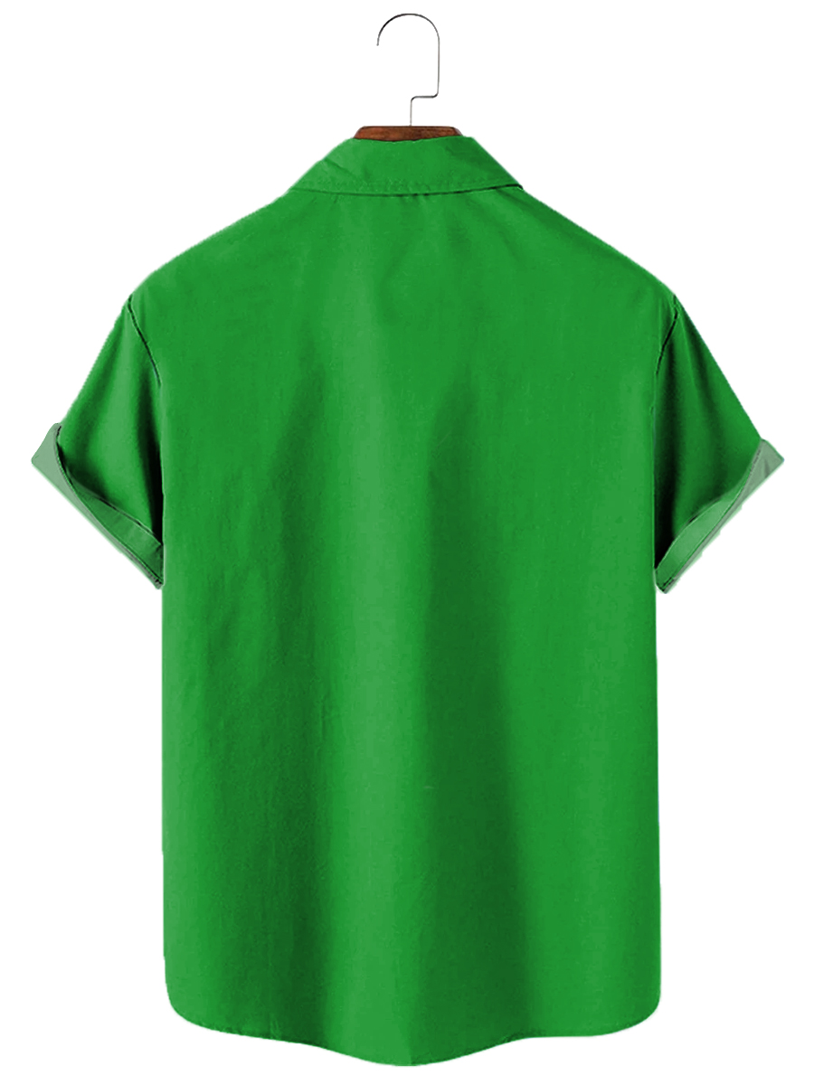 Men's Hawaiian Shirts Happy St Patrick's Day Print Chest Pocket Bowling Style Short Sleeve Shirt