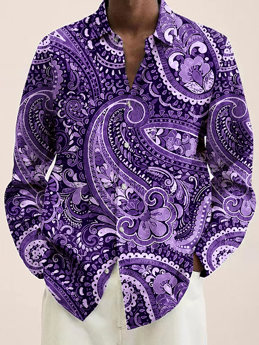 Men's Multicolor Paisley Print Long Sleeve Shirt