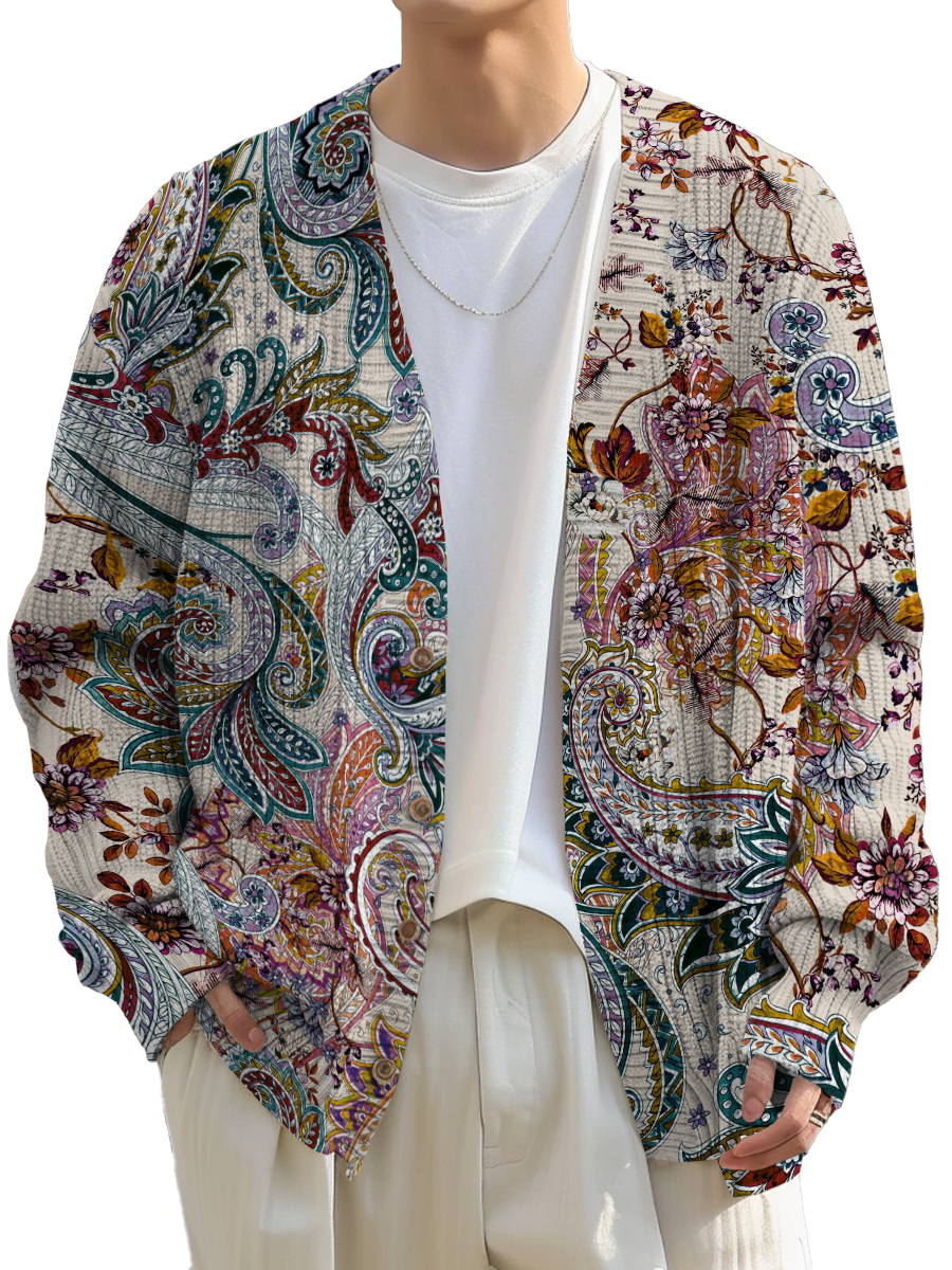 Men's Sweater Stylish Paisley Buttoned Cardigan Sweater