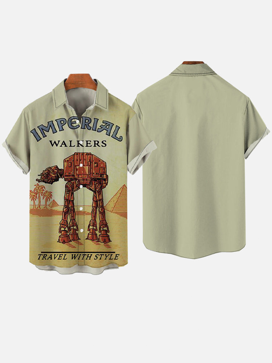 Travel With Giant Armored Walker Printing Short Sleeve Shirt
