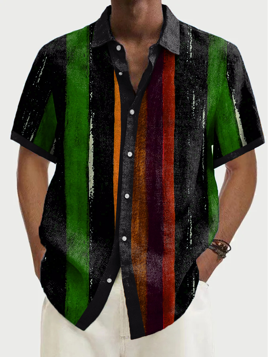 Retro Stripes Short Sleeve Hawaiian Shirt