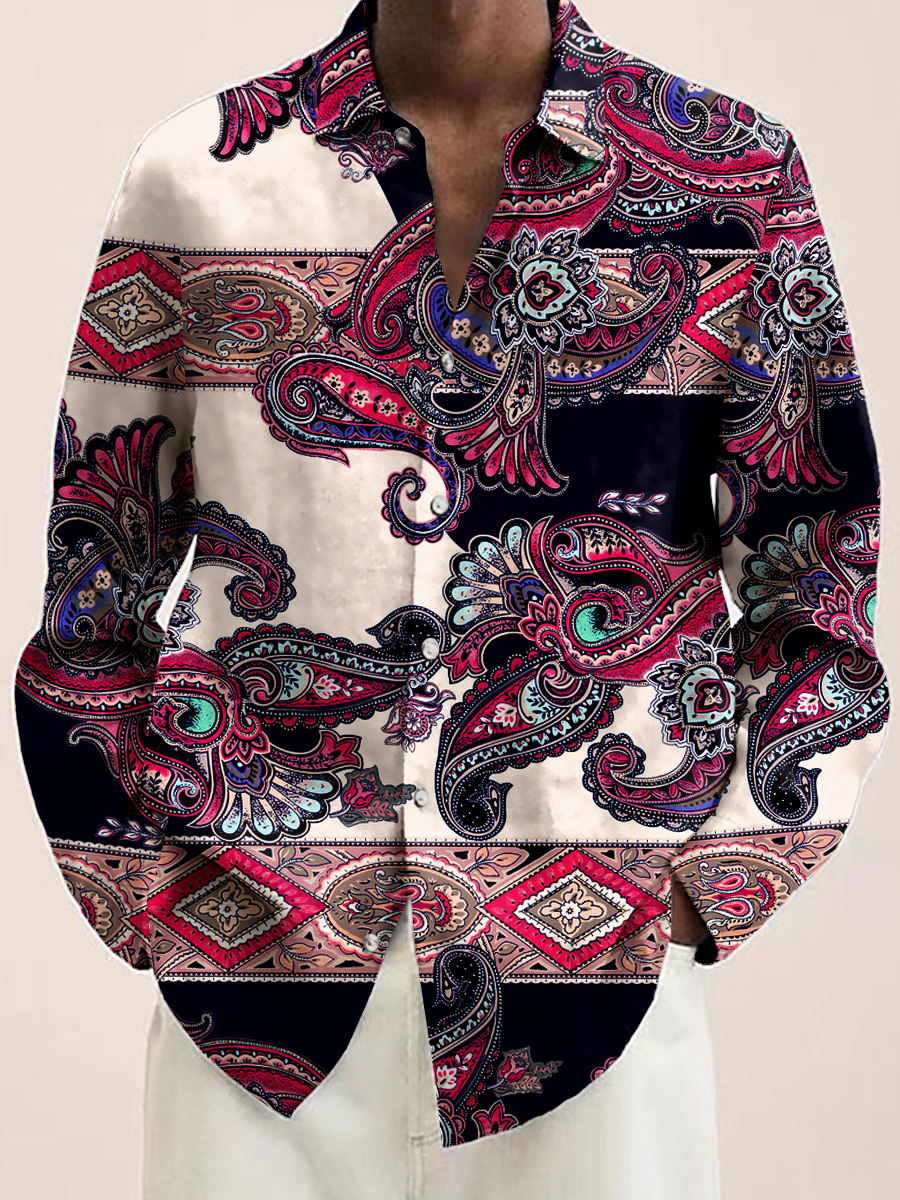 Men's Casual Retro Paisley Pattern Plus Size Long Sleeve Shirts