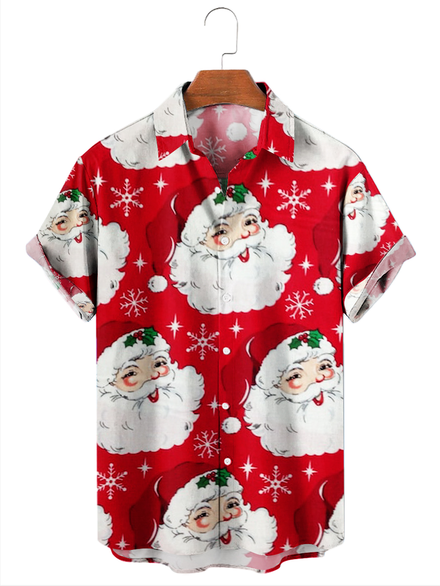 Men's Hawaiian Shirts Christmas Santa Claus Print Aloha Shirts
