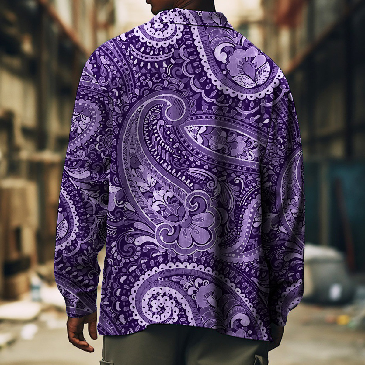 Men's Casual Jacket Fashion Art Paisley Printed Long Sleeve Pocket Jacket