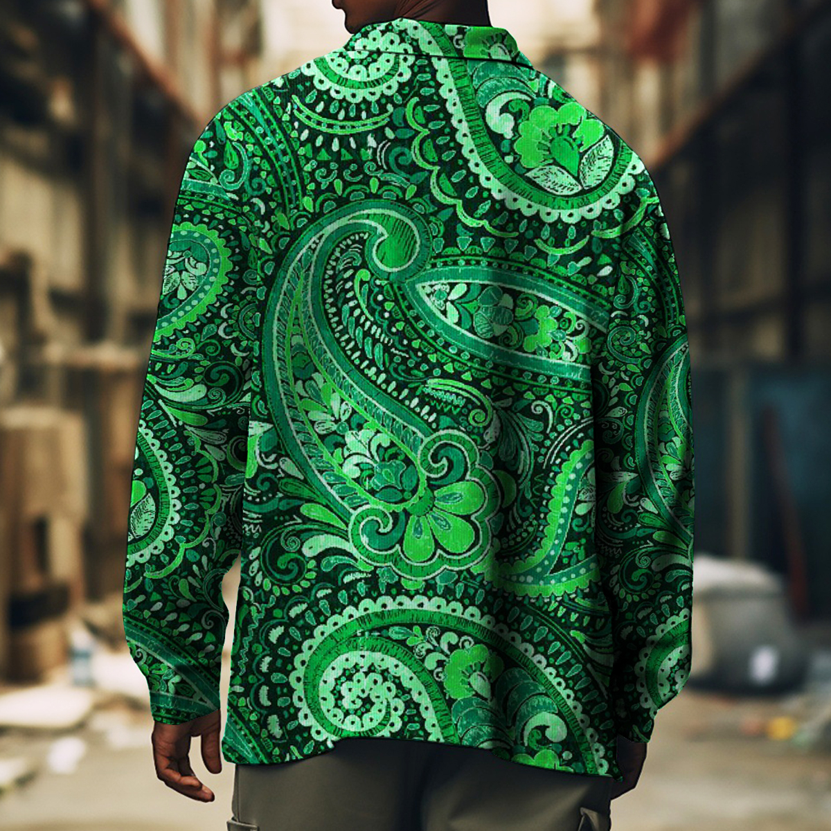 Men's Casual Jacket Fashion Art Paisley Printed Long Sleeve Pocket Jacket
