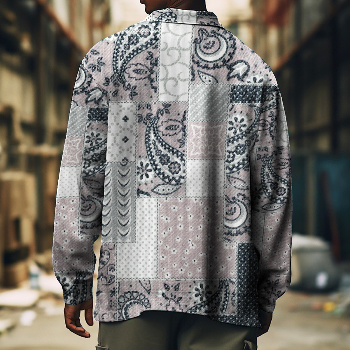 Men's Casual Jacket Art Paisley Print Long Sleeve Pockets Jacket