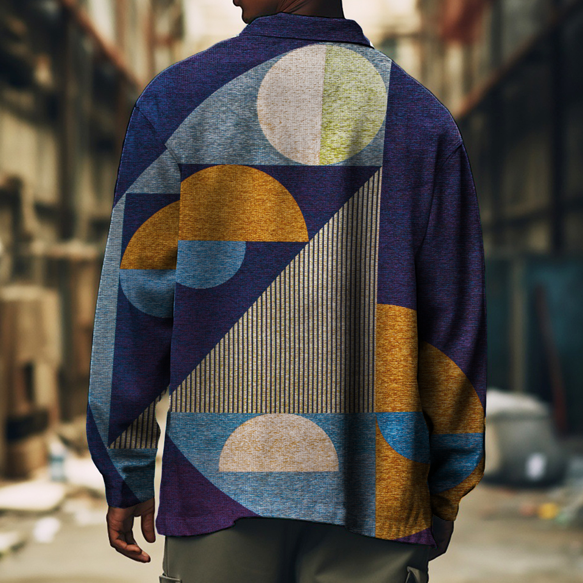 Men's Casual Jacket Golden Section Print Long Sleeve Pockets Jacket