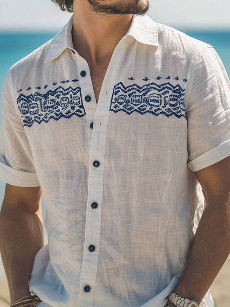 Men's Cotton-Linen Shirts Casual Natural Breathable Summer Lightweight Hawaiian Shirts