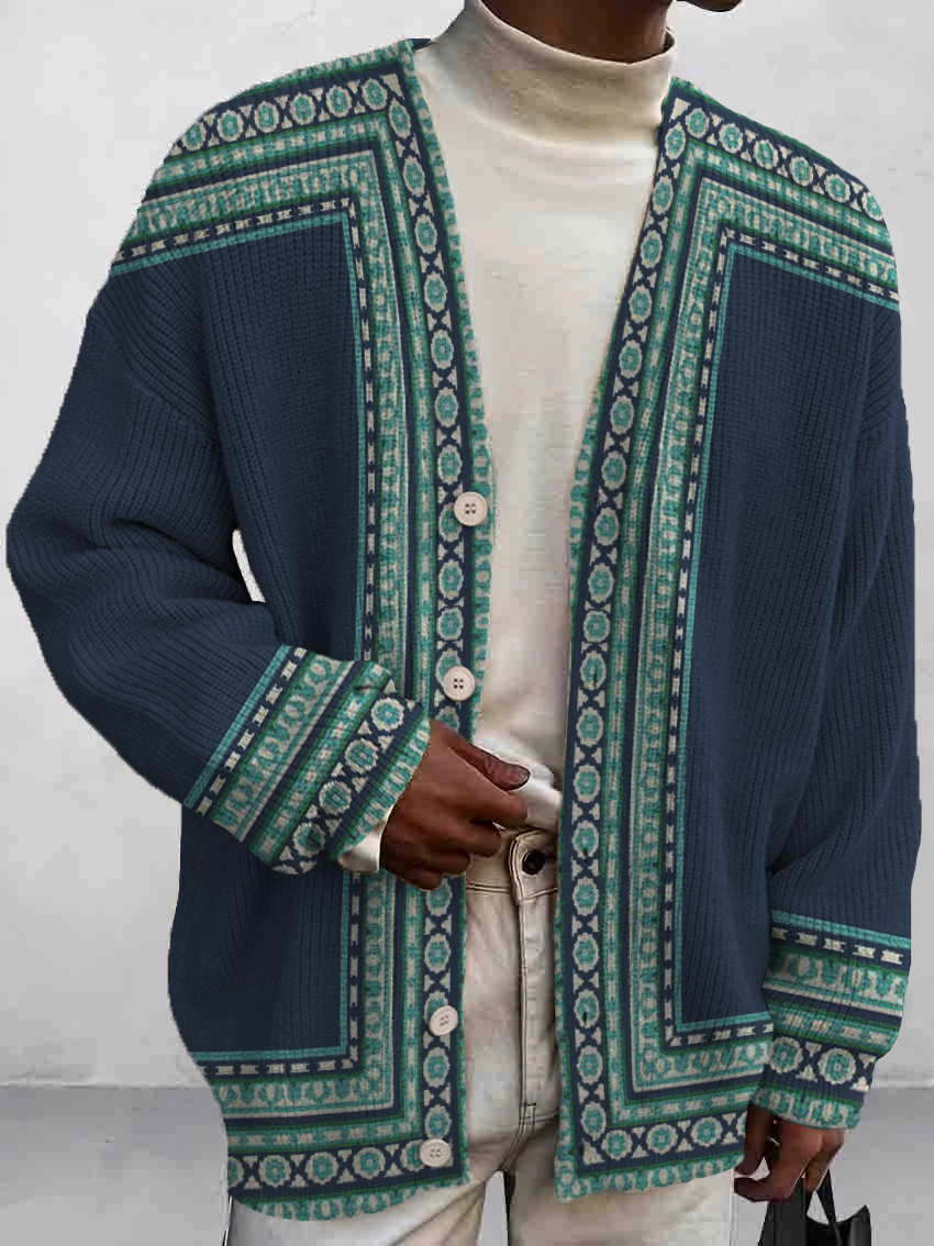 Men's Stylish Geometric Print Buttoned Cardigan Sweater