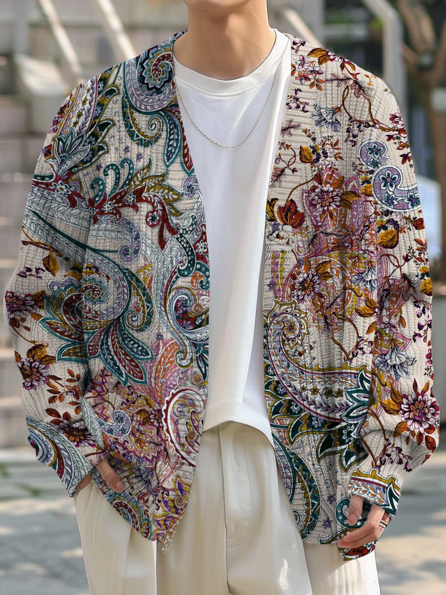 Men's Sweater Stylish Paisley Buttoned Cardigan Sweater