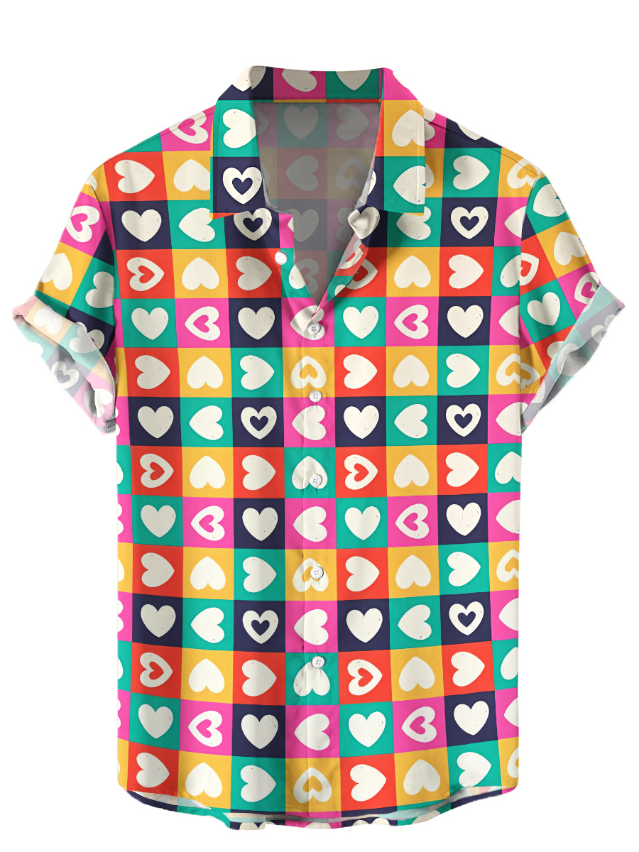 Men's Hawaiian Shirts Valentine Heart Print Shirts