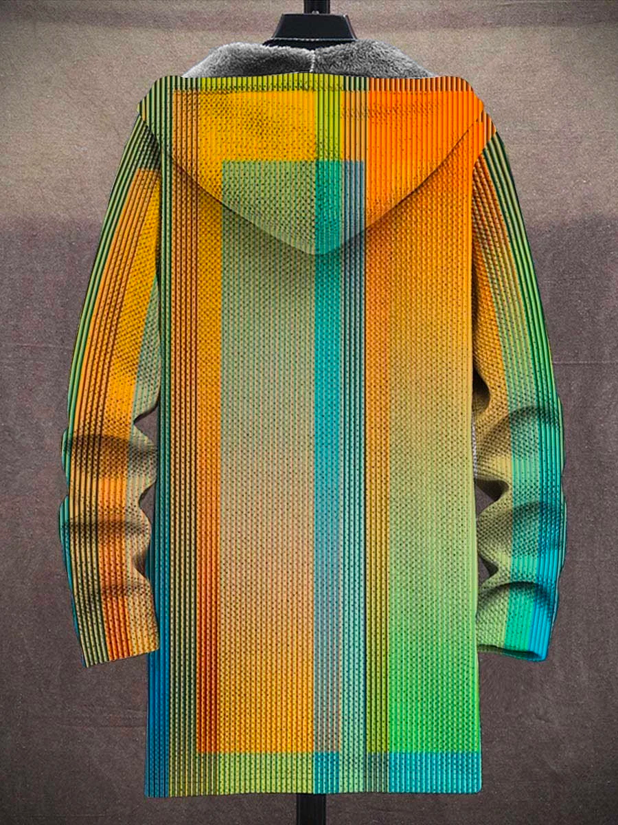 Men's Gradient Print Hooded Two-Pocket Fleece Cardigan