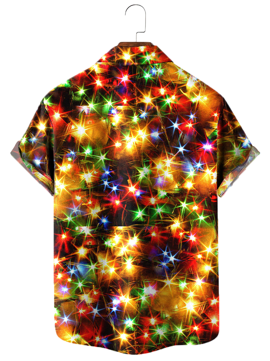 Christmas Gold Neon Men's Short Sleeve Shirts Stretch Plus Size Drama Costume Button Shirts