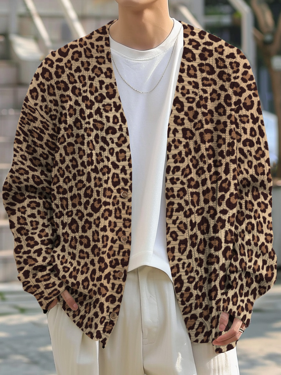 Men's Sweater Stylish Leopard Buttoned Cardigan Sweater