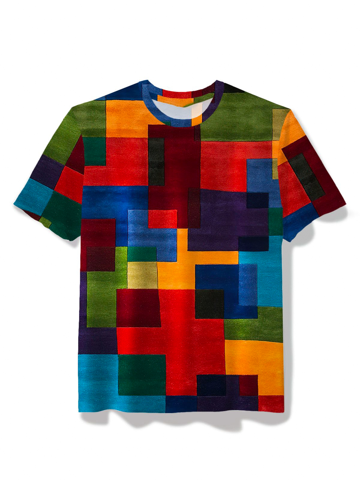 Men's Casual T-shirt Vintage Colorblock Print Short Sleeve T-Shirt