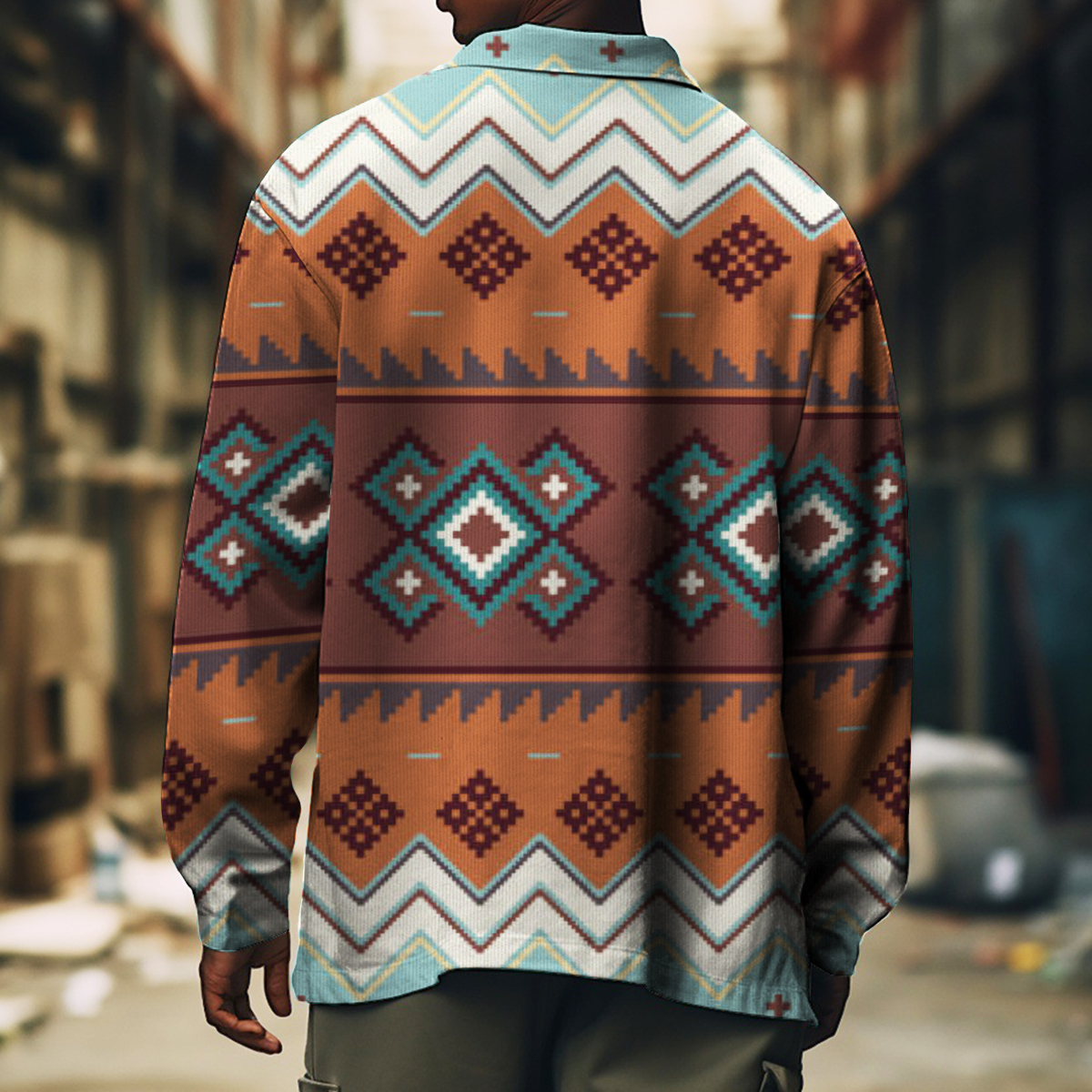 Men's Casual Jacket Bohemia Pattern Print Long Sleeve Pockets Jacket