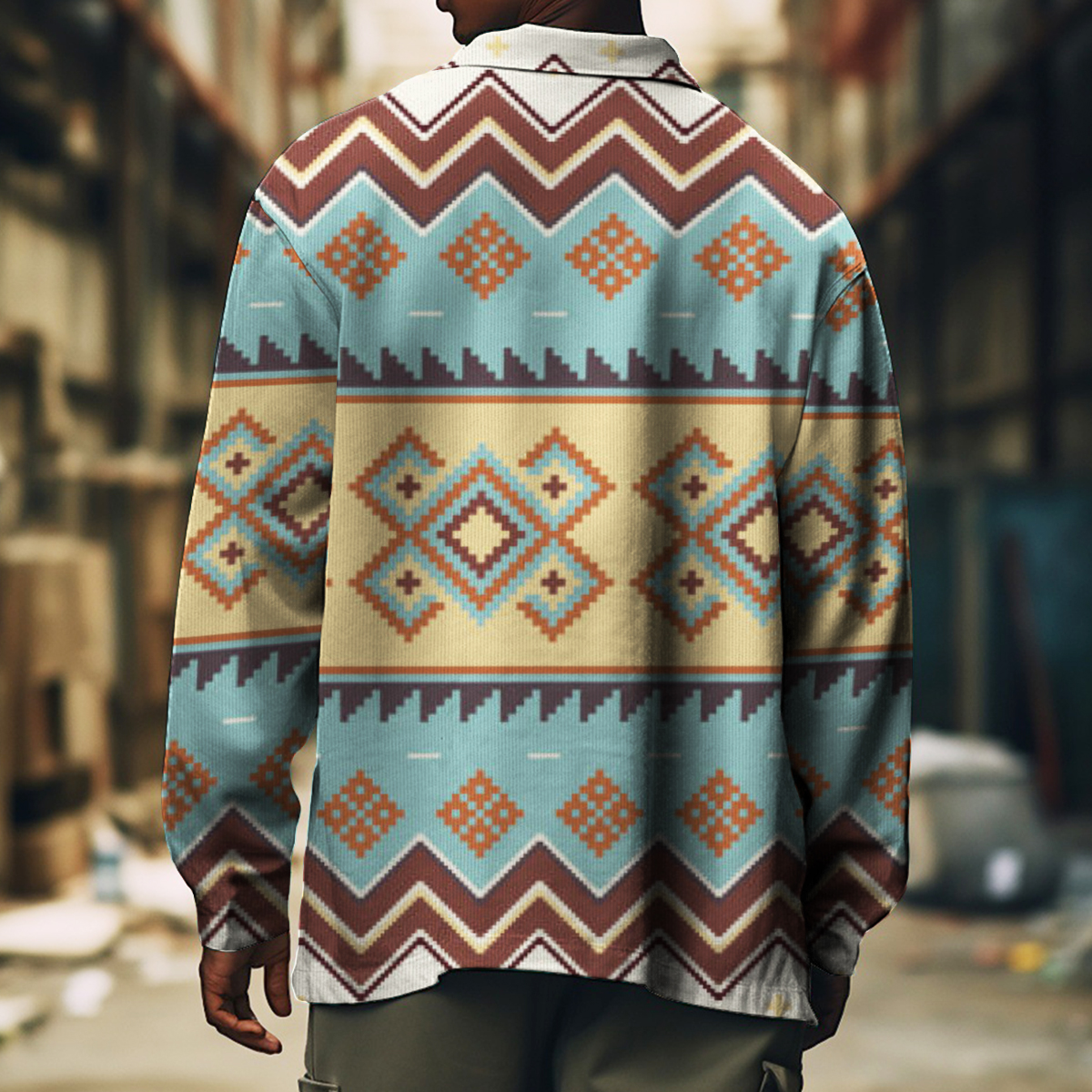 Men's Casual Jacket Bohemia Pattern Print Long Sleeve Pockets Jacket