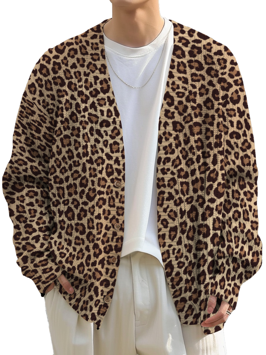 Men's Sweater Stylish Leopard Buttoned Cardigan Sweater