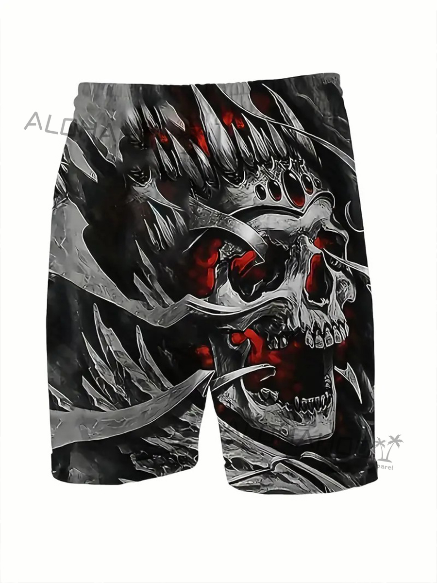 Men's Hawaiian Skull Art Pattern Beach Shorts
