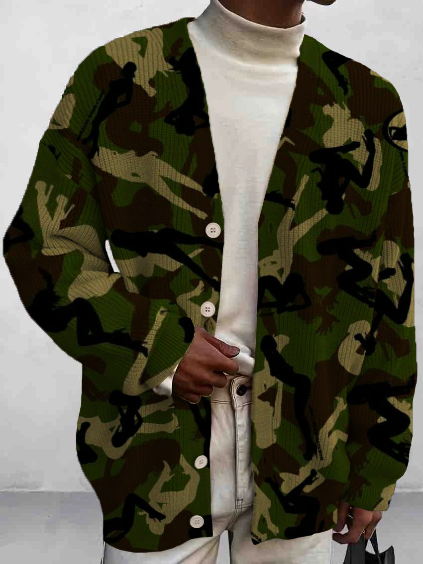 Men's Fun Beauty Camouflage Print Buttoned Cardigan Sweater