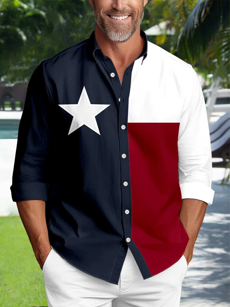 Texas Flag Button Down Western Long Sleeve Shirt