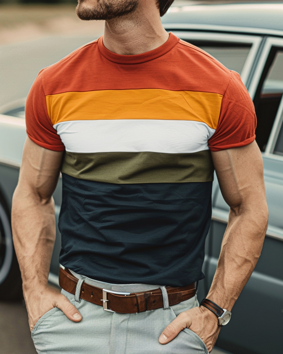 Men's Retro Basic Stripes Short Sleeve Easy Care T-Shirt
