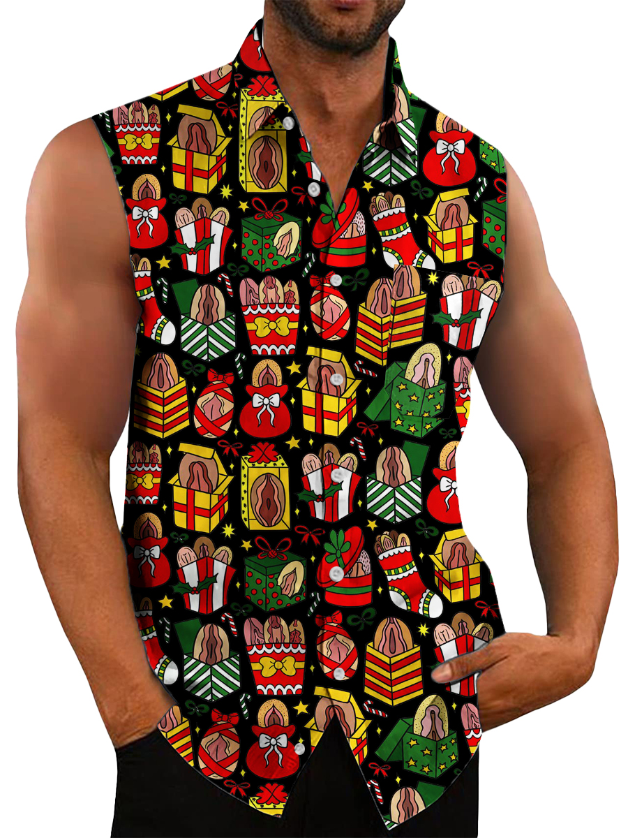 Men's Hawaiian Shirts Fun Gift Print Sleeveless Dirty Christmas Shirts