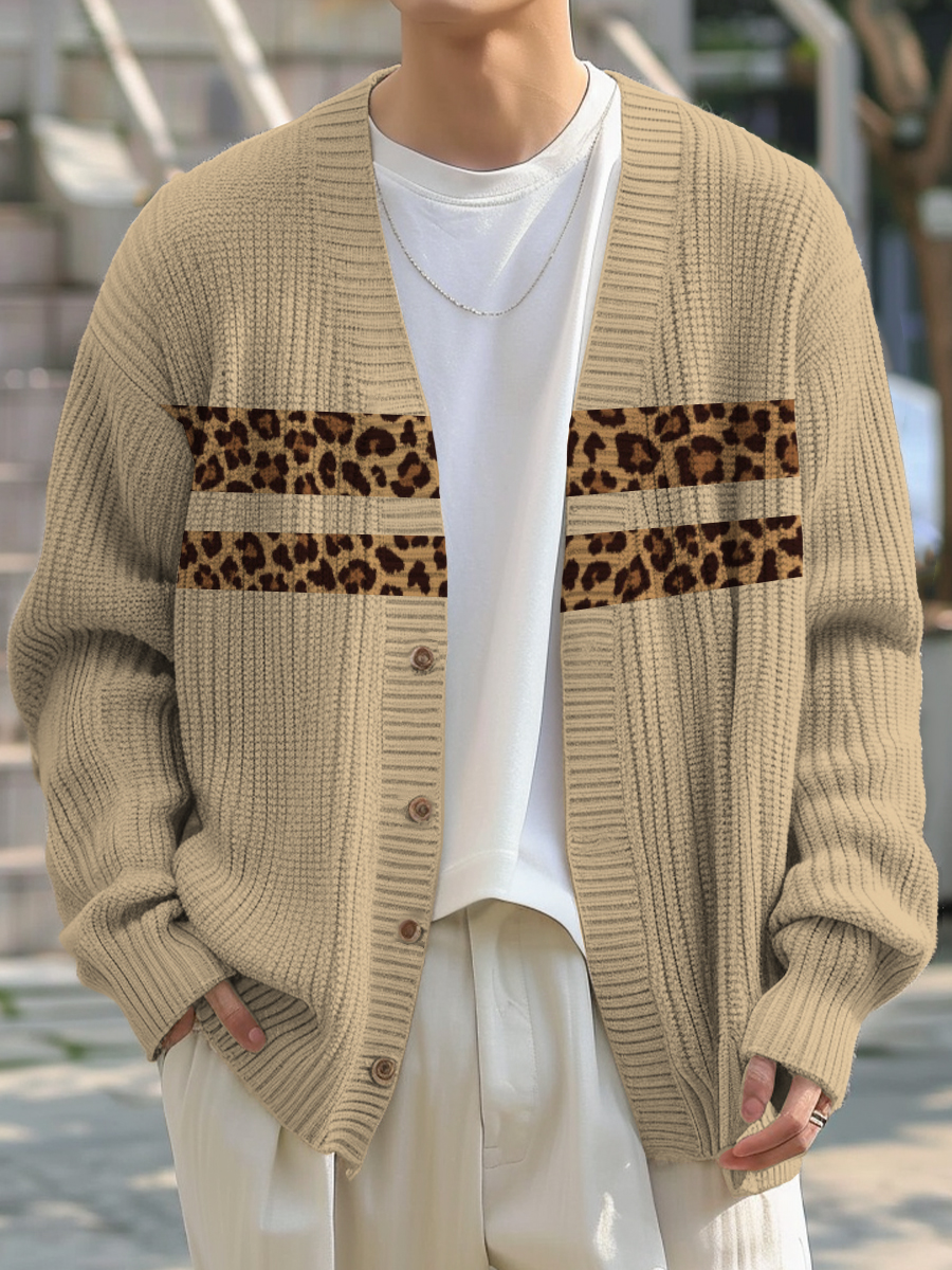Men's Sweater Stylish Leopard Buttoned Cardigan Sweater