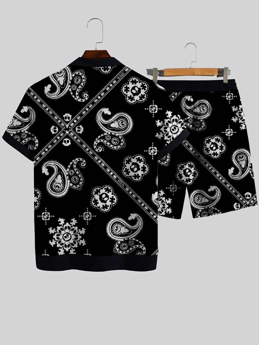 Men's Sets Hawaiian Paisley Print Button Pocket Two-Piece Shirt Shorts Set