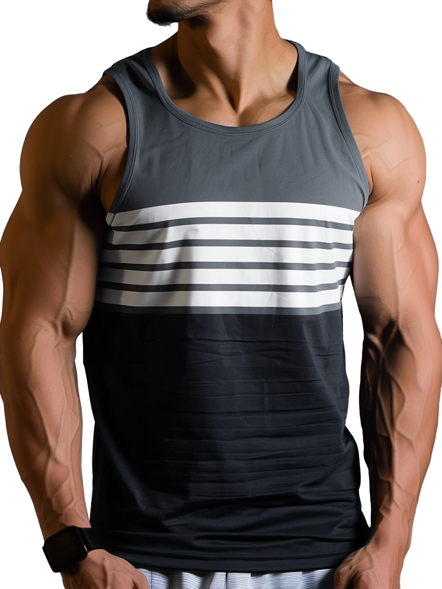 Men's Basics Stripes Colorblock Crew Neck Tank Top Muscle Tee