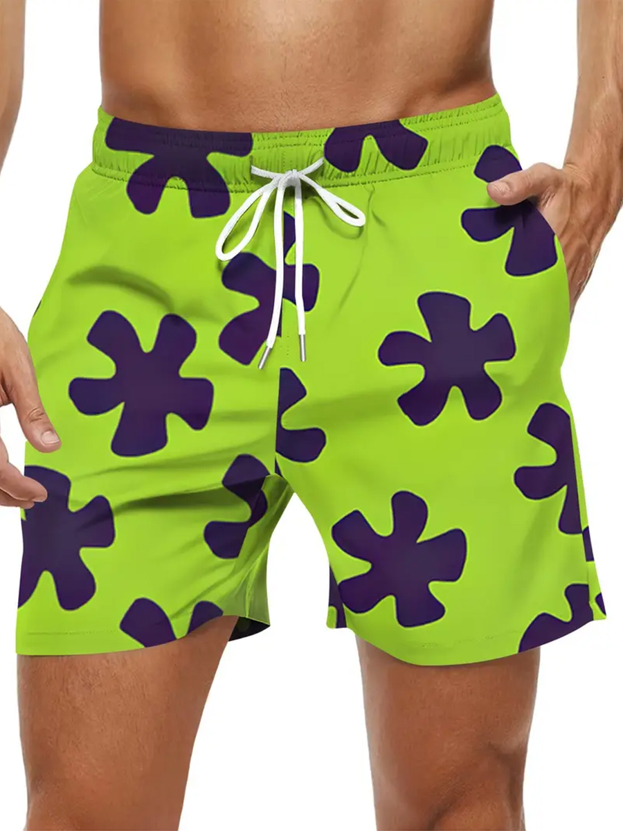 Men's Art Cartoon Print Casual Beach Bottoms Shorts