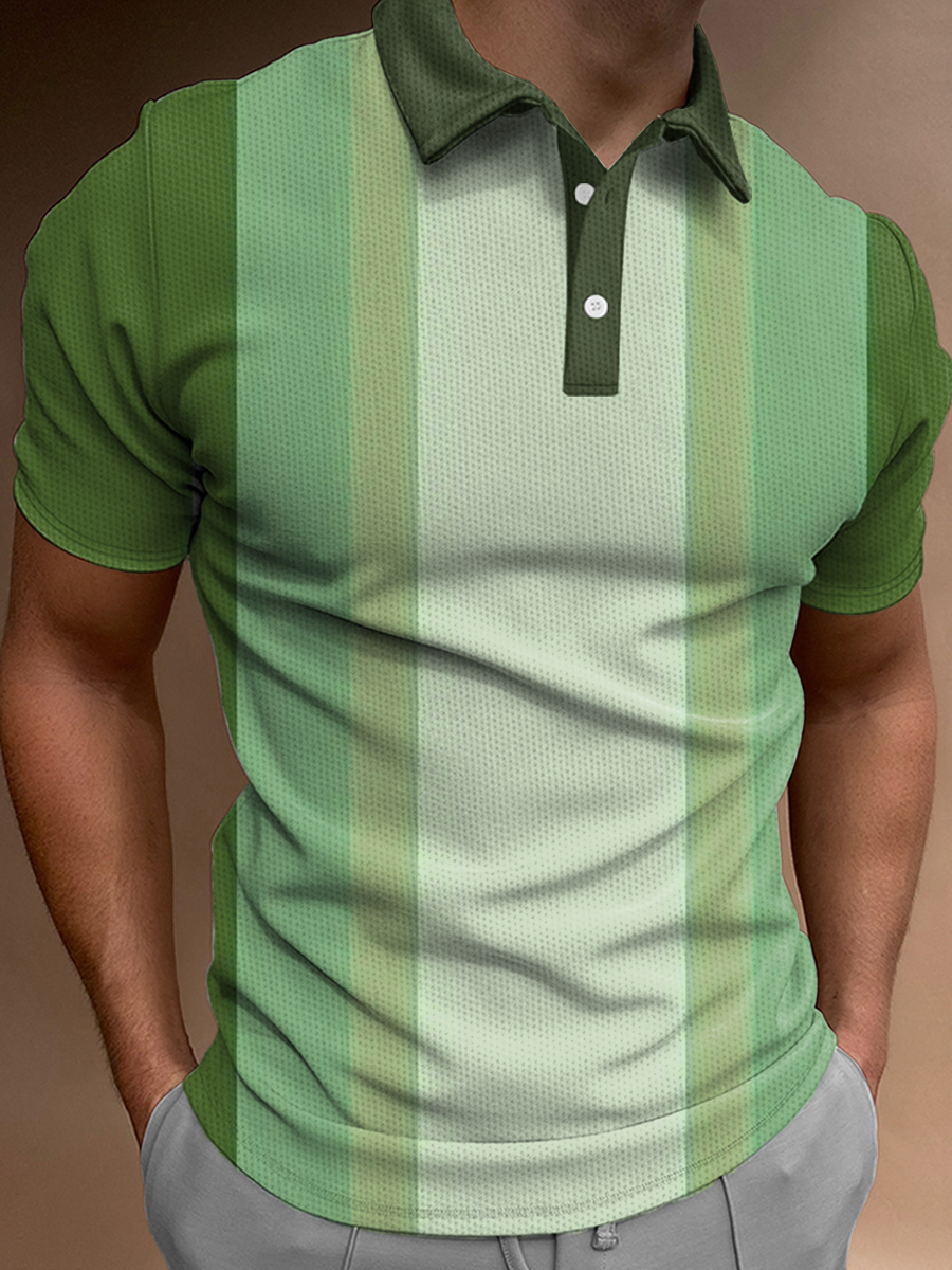 Men's Polo Shirt Stripe Print Short Sleeve Golf Shirt