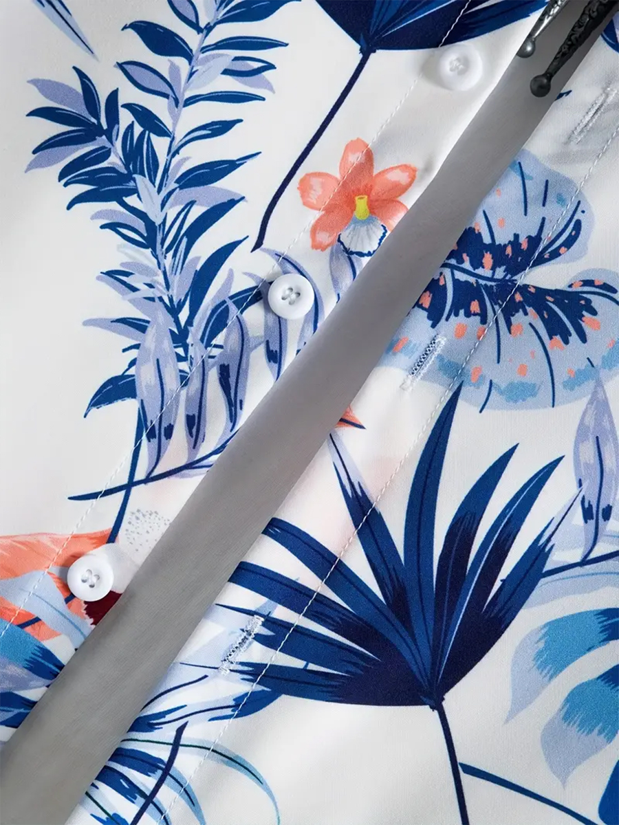 Men's Sets Hawaii Plant Pattern Button Down Two-Piece Shirt Shorts Set