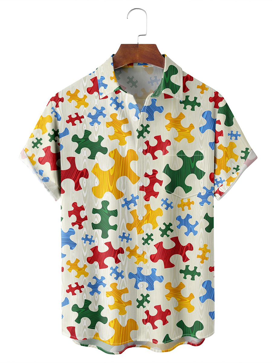 Puzzle Chest Pocket Short Sleeve Shirt