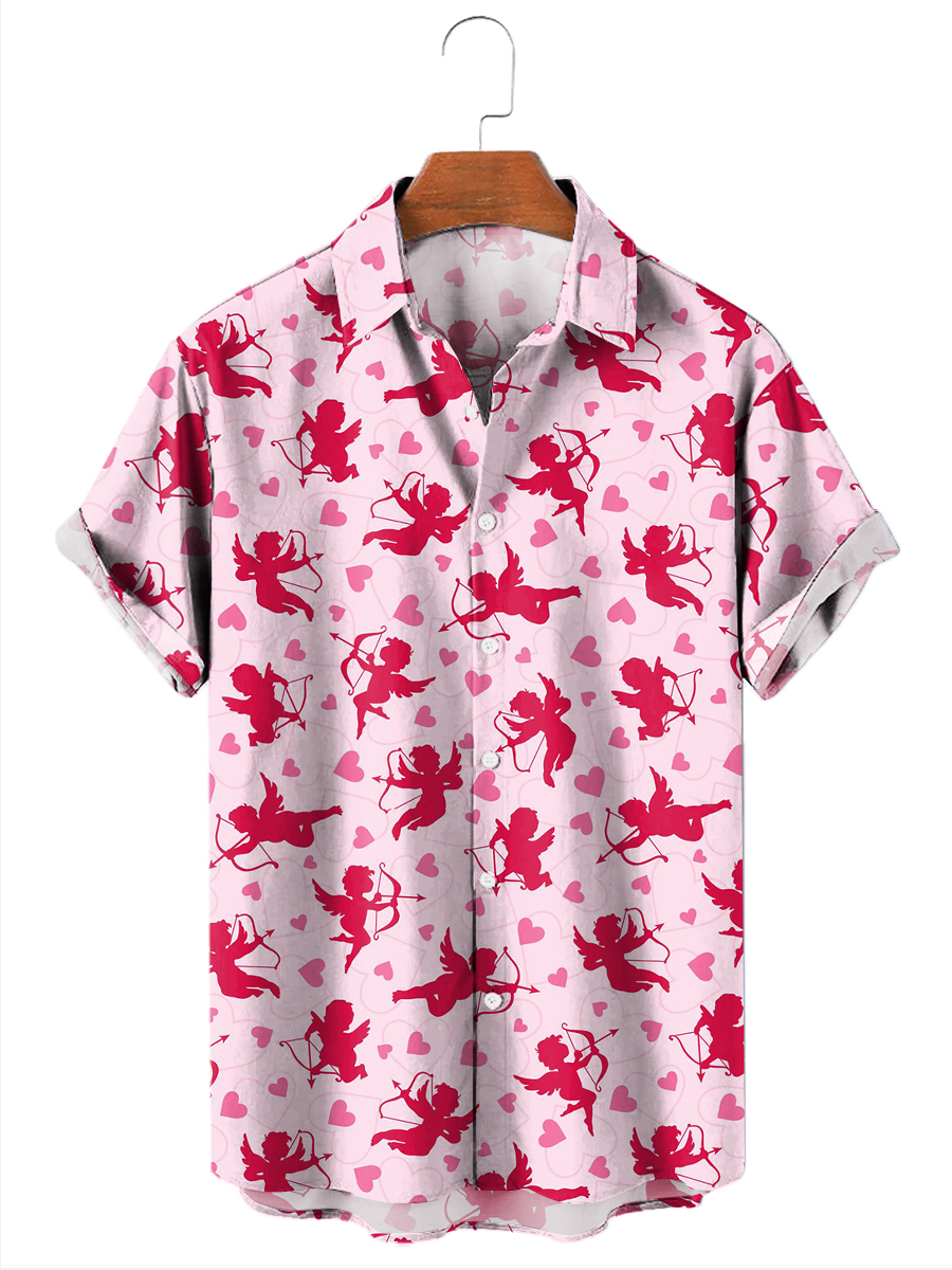 Men's Hawaiian Shirts Cupid Print Happy Valentine Day Shirts