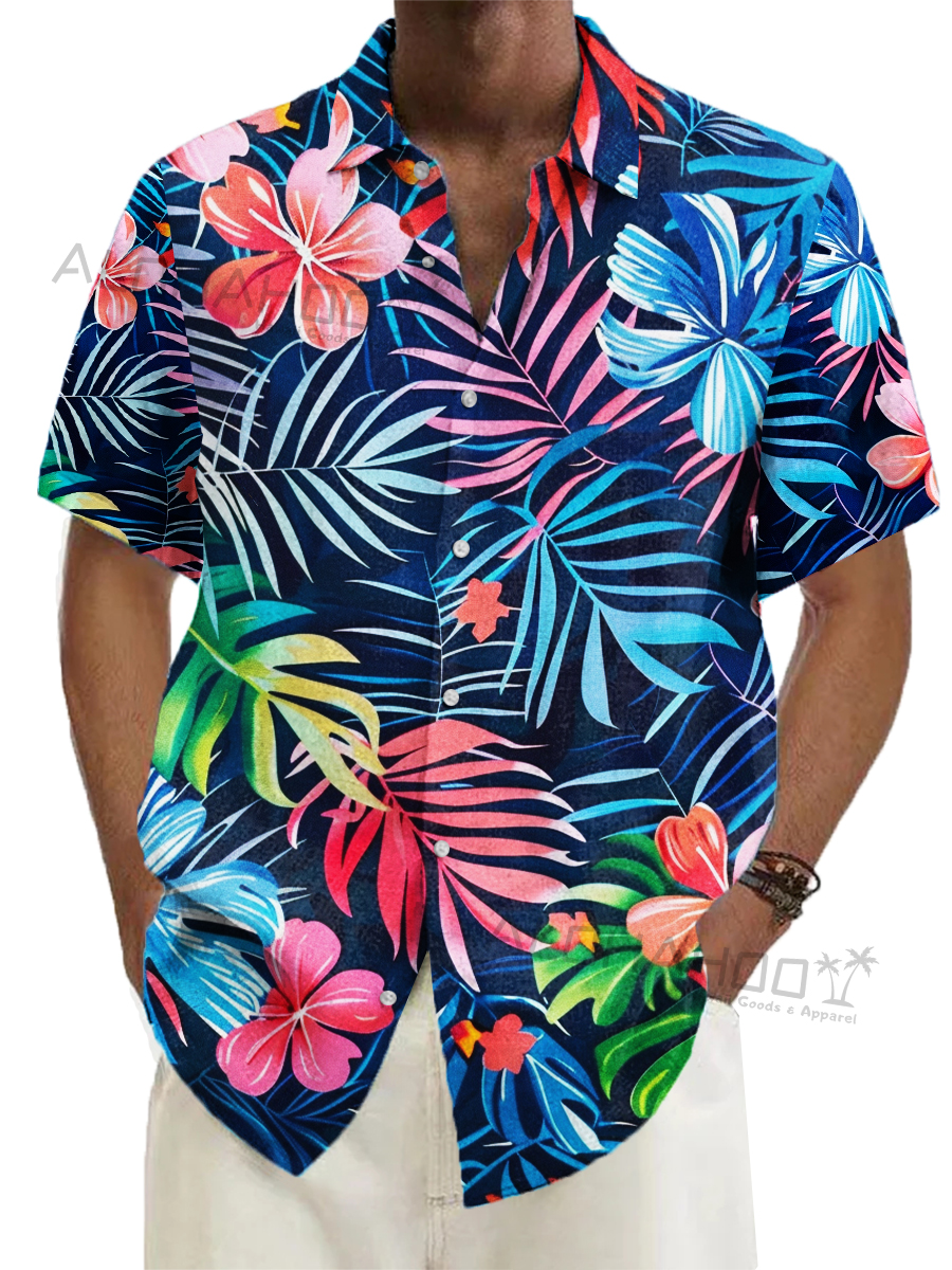 Alohahoo X Artist Tropical Palm Pattern Loose Short-Sleeved Shirt
