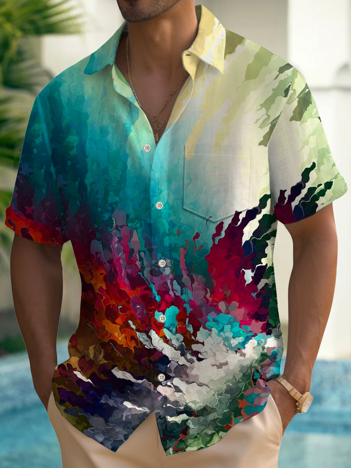 Men's Hawaiian Shirts Abstract Oil Painting Pattern Aloha Shirts