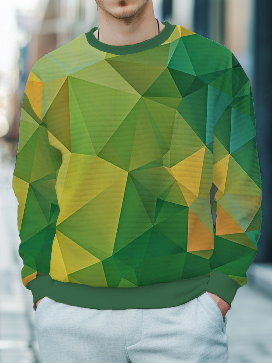 Men's Square Pattern Sweatshirt Geometric Colorblock Pattern Print Long Sleeve Sweatshirt