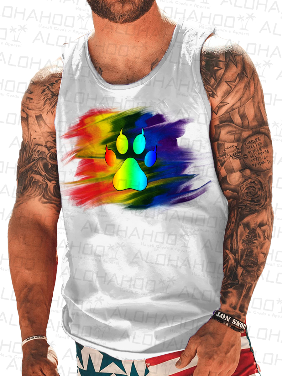Men's Tank Top Pride Rainbow Bear Paw Art Print Crew Neck Tank T-Shirt