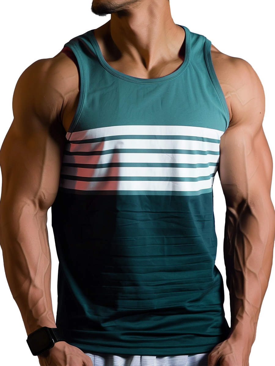 Men's Basics Stripes Colorblock Crew Neck Tank Top Muscle Tee