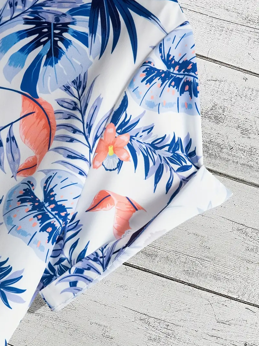 Men's Sets Hawaii Plant Pattern Button Down Two-Piece Shirt Shorts Set