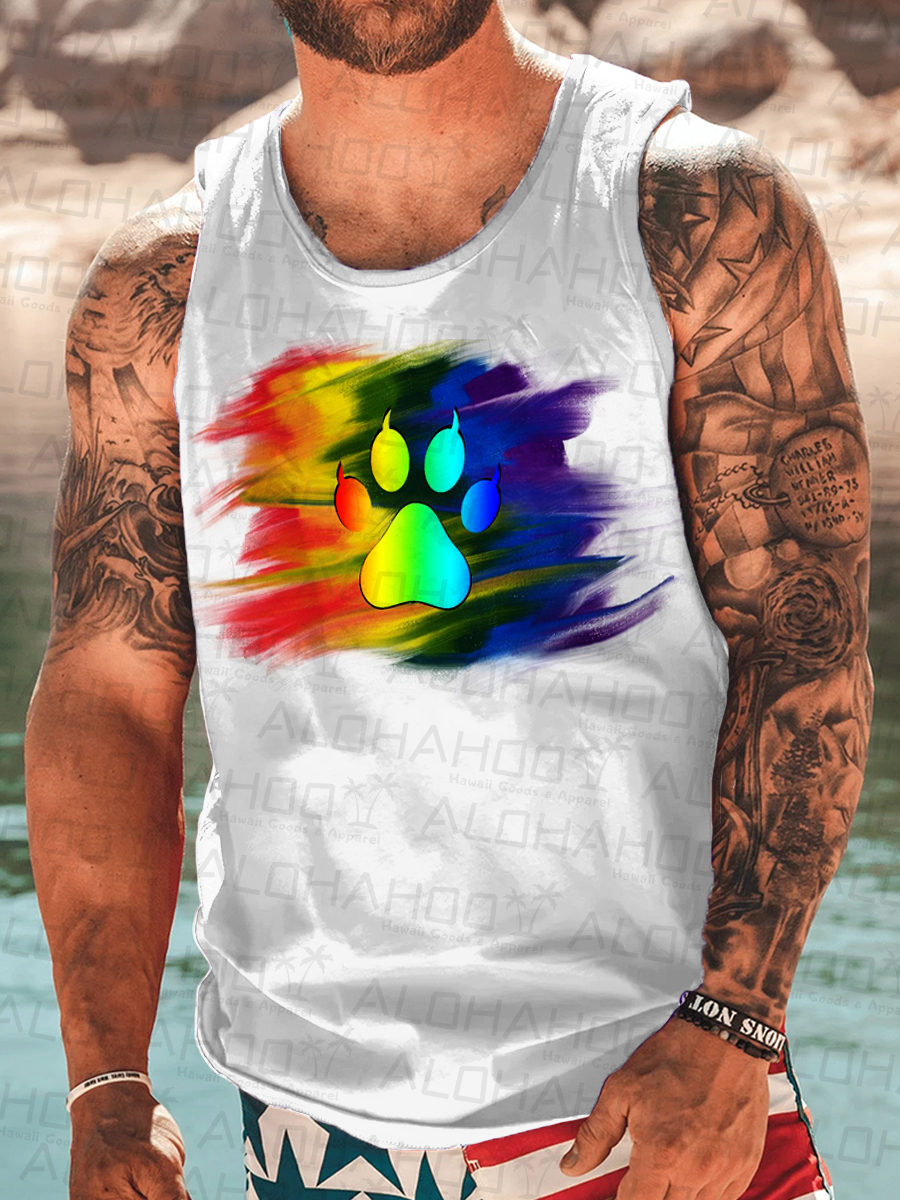 Men's Tank Top Pride Rainbow Bear Paw Art Print Crew Neck Tank T-Shirt